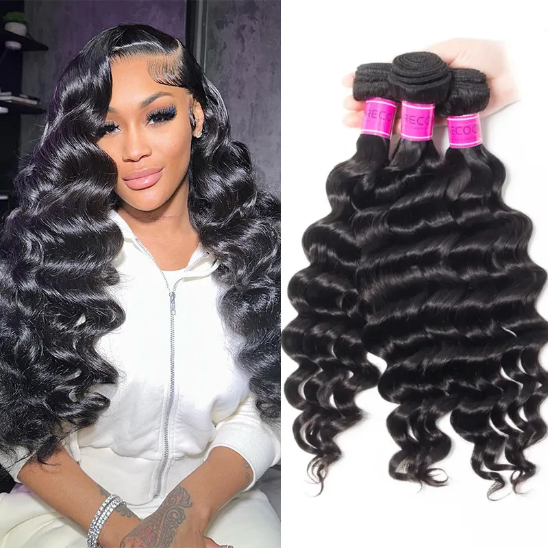 ol Hair Loose Deep Wave 3 Bundles 10A Brazilian Hair Weave Bundles