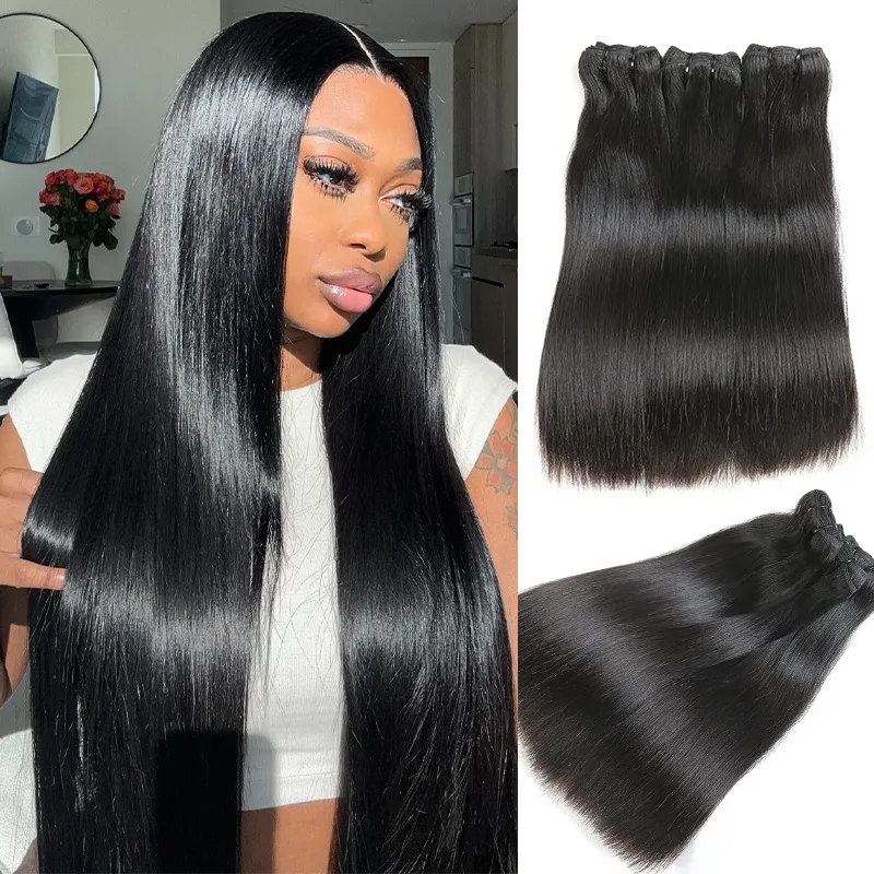 12A Straight Hair Double Drawn Raw Virgin Human Hair Weaves 3 Bundles Top Quality