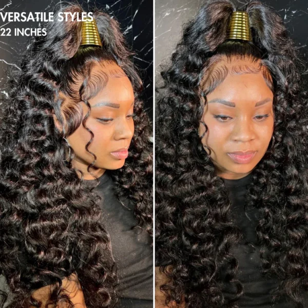 TRILL Wigs | 360 HD Lace Super Natural Hairline Invisi Drawstring Cap Water Wave Free Part Human Hair Wig Pre-Cut Lace