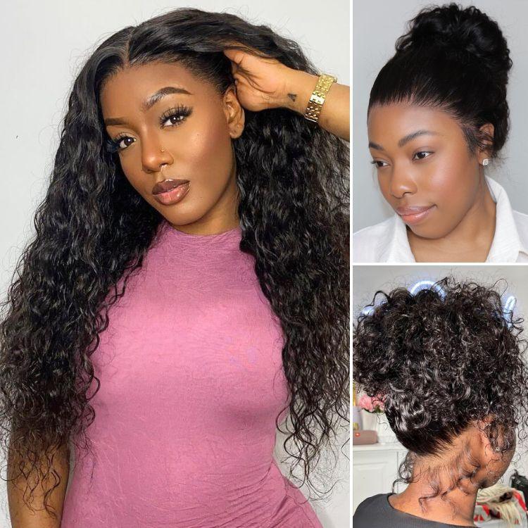 Water Wave 360 Lace Flexi-Fit Invisi Drawstring Cap Long Wig 100% Human Hair Pre-bleached & Pre-plucked & Pre-Cut Lace