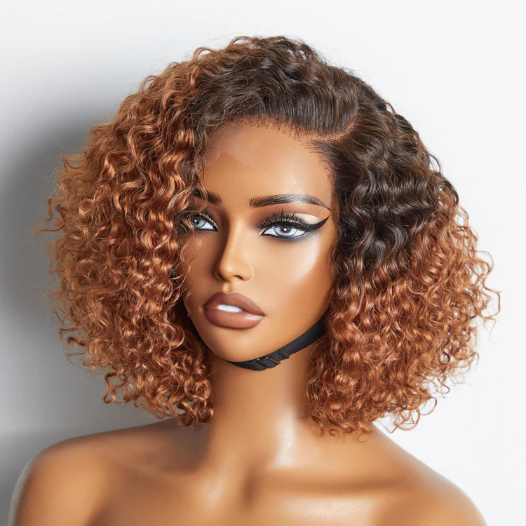 Trendy Mix Brown Short Cut Curly Minimalist HD Lace Glueless Side Part Curly Bob Wig 100% Human Hair - Image 4