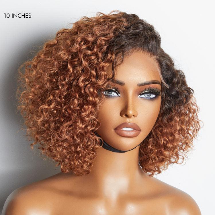 Trendy Mix Brown Short Cut Curly Minimalist HD Lace Glueless Side Part Curly Bob Wig 100% Human Hair - Image 6