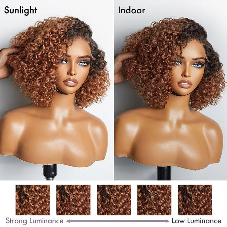 Trendy Mix Brown Short Cut Curly Minimalist HD Lace Glueless Side Part Curly Bob Wig 100% Human Hair - Image 7
