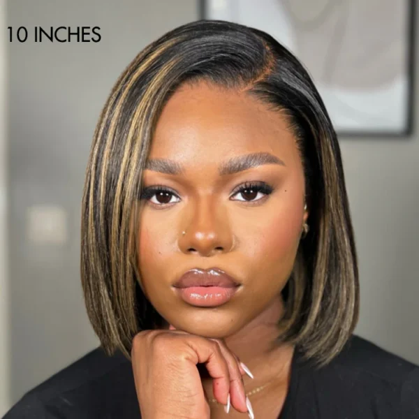 TRILL Wigs | Ombre Blonde Highlight Silky Straight Glueless Ear-to-ear Lace Bob Wig 100% Human Hair Pre-Cut Lace