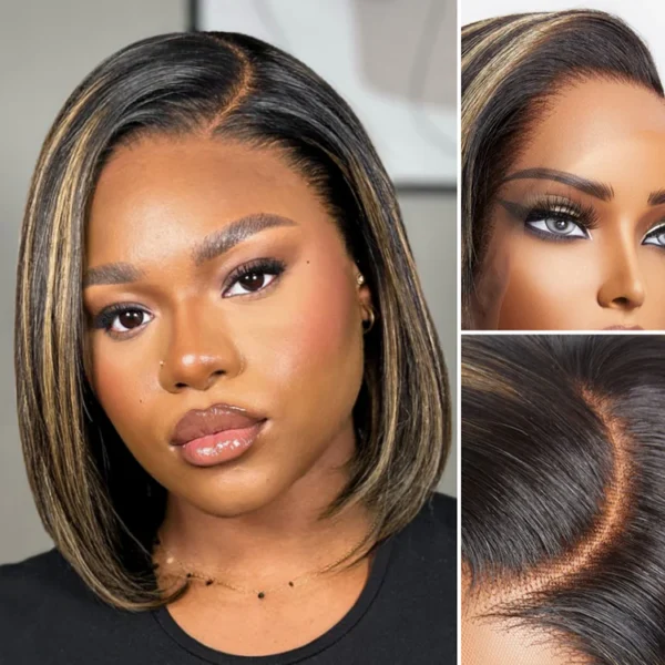 TRILL Wigs | Ombre Blonde Highlight Silky Straight Glueless Ear-to-ear Lace Bob Wig 100% Human Hair Pre-Cut Lace