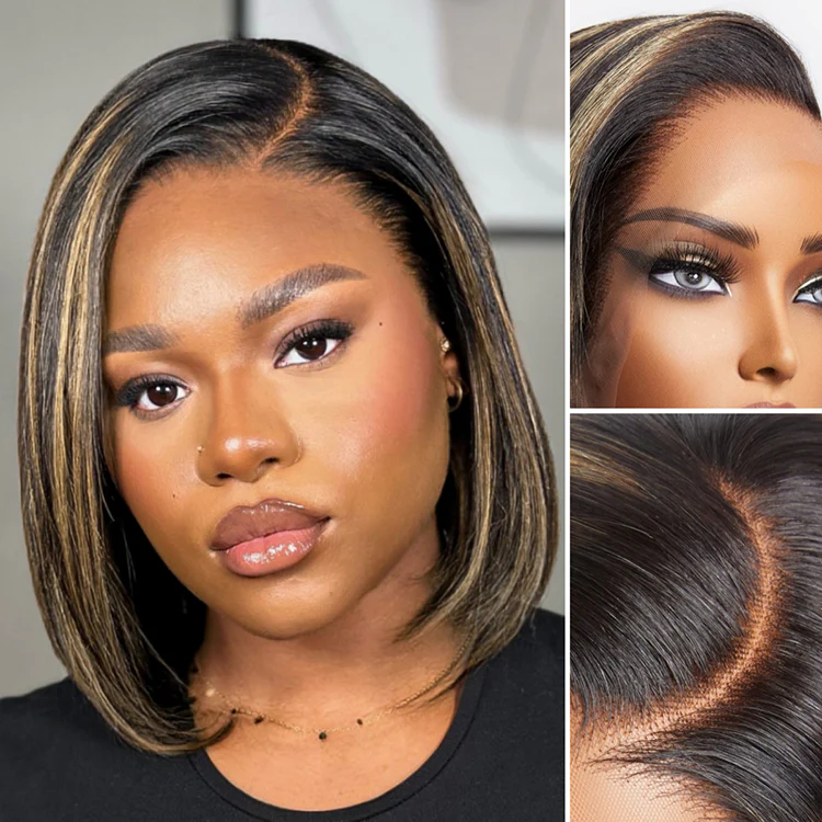 TRILL Wigs | Ombre Blonde Highlight Silky Straight Glueless Ear-to-ear Lace Bob Wig 100% Human Hair Pre-Cut Lace - Image 4