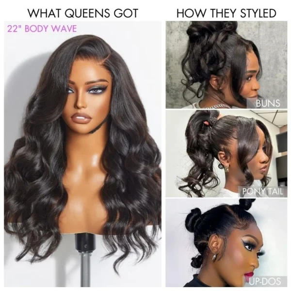 TRILL Hair Full Lace Classy Natural Black Body WaveFree Parting Half Up Half Down Wig Invisi Drawstring Cap Pre-cut Lace