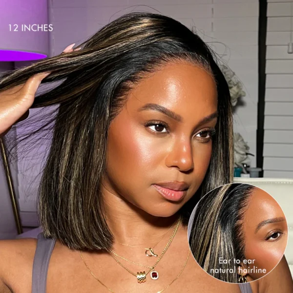 TRILL Wigs | Ombre Blonde Highlight Silky Straight Glueless Ear-to-ear Lace Bob Wig 100% Human Hair Pre-Cut Lace