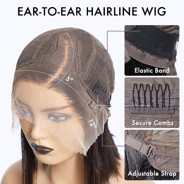 Brown Highlight / Jet Black Short Cut Slicked Back Curly Ear-to-ear Wide T Lace Wig - Image 2