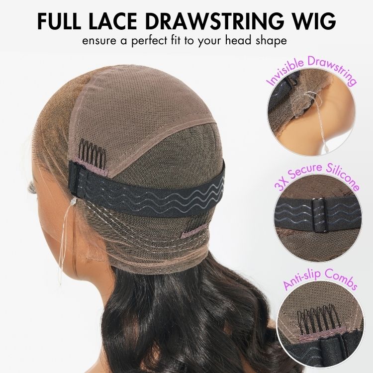 TRILL Hair Full Lace Classy Natural Black Body WaveFree Parting Half Up Half Down Wig Invisi Drawstring Cap Pre-cut Lace - Image 7