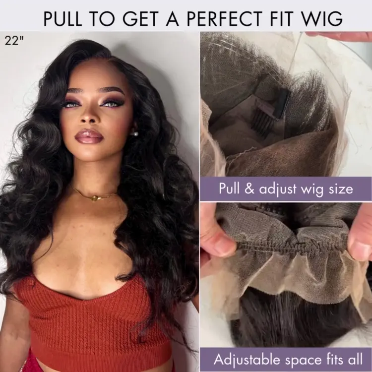 TRILL Hair Full Lace Classy Natural Black Body WaveFree Parting Half Up Half Down Wig Invisi Drawstring Cap Pre-cut Lace - Image 3