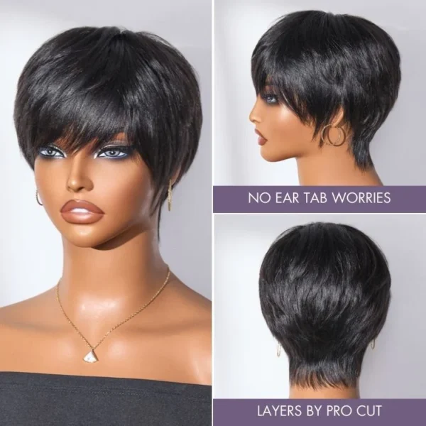 Throw On & Go Short Cut with Bangs Wig Ultra Comfort Skin-Like Soft Care Glueless Wig Hair Loss Friendly
