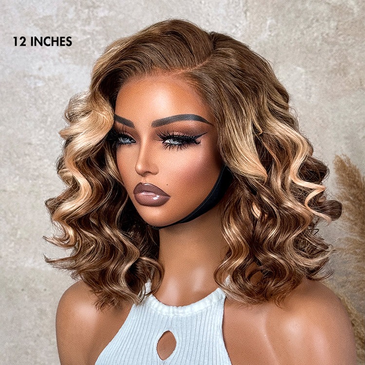 Ash Blonde Highlight Loose Wave Glueless Minimalist HD Lace Short Wavy Wig Pre-Cut Lace - Image 4