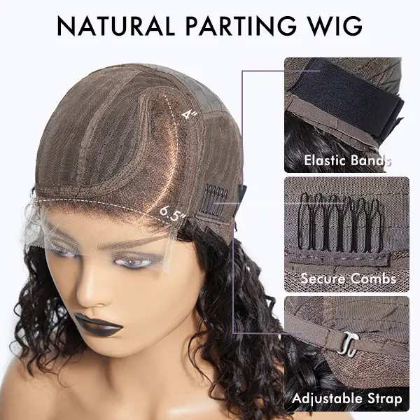 Blonde Highlight Short Curly Glueless Minimalist HD Lace Human Hair Wig - Image 2