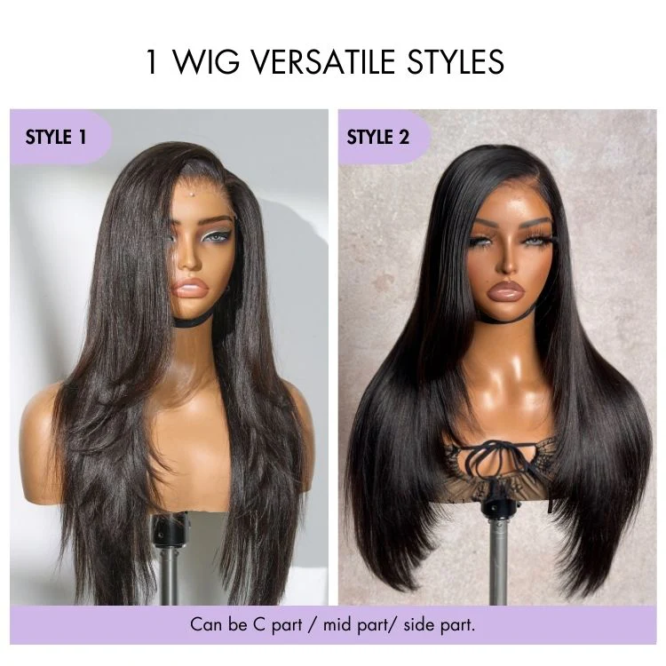TRILL All-Day Comfort Wig 180% Density Layered Light Yaki Straight / Loose Body Wave Glueless 7x6 Closure HD Lace Human Hair Wig Pre-Cut - Image 8