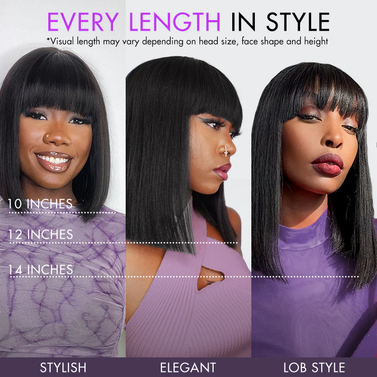 Put On and Go Realistic Glueless TRILL Bob with Bangs Minimalist Lace Wig 100% Human Hair - Image 10