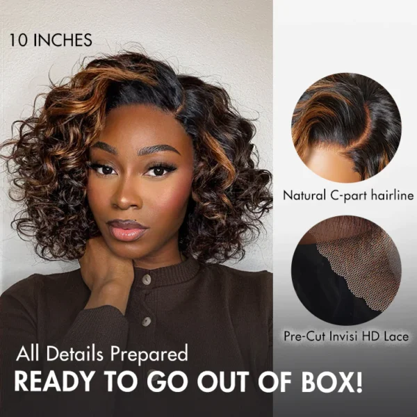 Effortless Elegance Copper Highlight / Natural Black Bouncy Curl Wig Minimalist HD Lace Glueless Wig Pre-Cut Lace