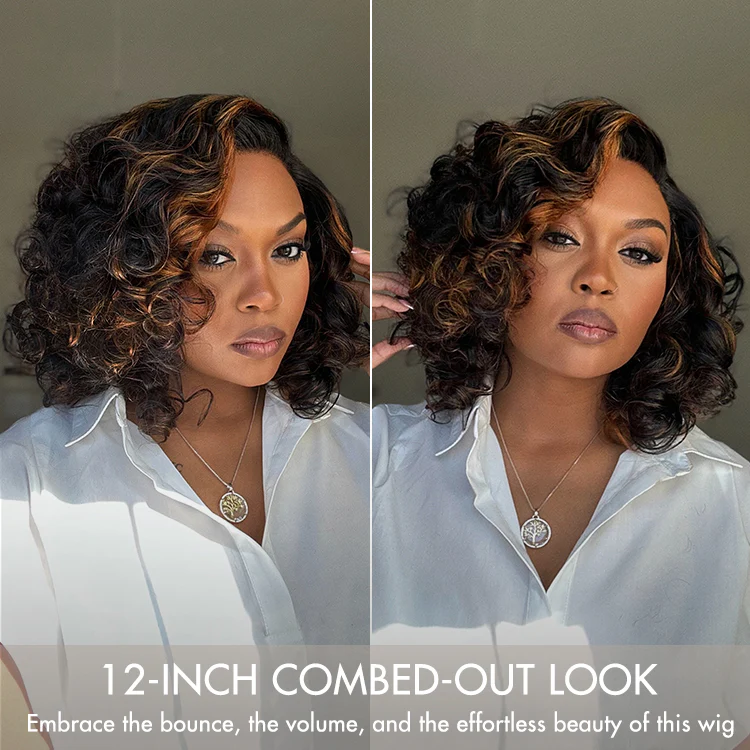 Effortless Elegance Copper Highlight / Natural Black Bouncy Curl Wig Minimalist HD Lace Glueless Wig Pre-Cut Lace - Image 6