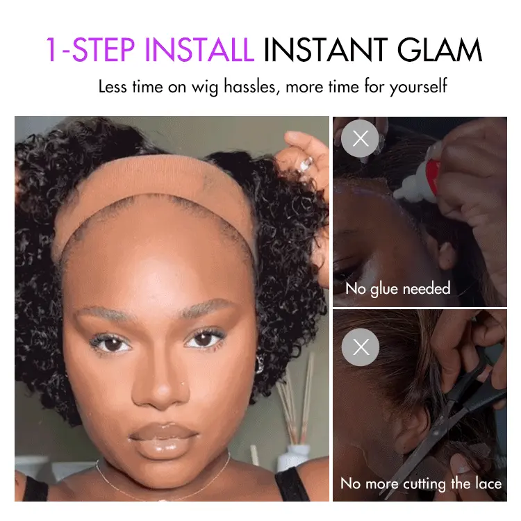 1 SEC INSTALL WIG | Honey Blonde Highlight / Natural Black Kinky Curly Glueless Minimalist HD Lace Classic Short Wig Pre-Cut Lace - Image 6