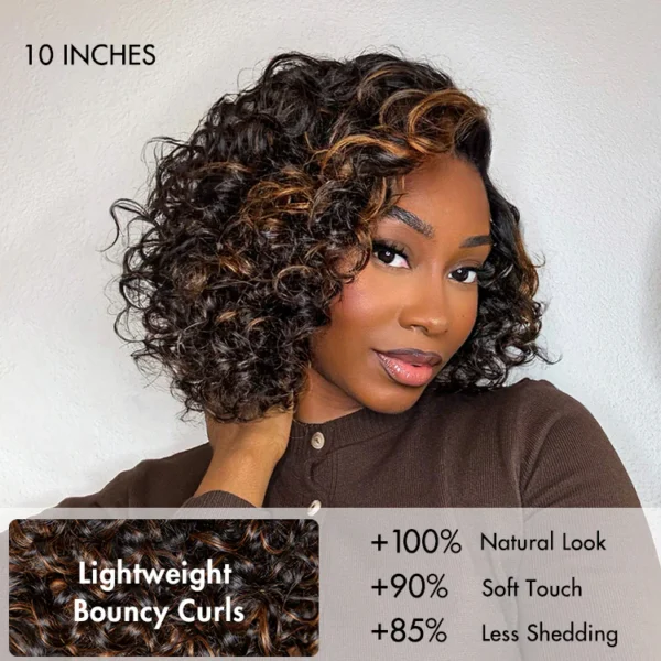 TRILL Hair Mature Bouncy Curl Left C Part Glueless Minimalist HD Lace Wig Pre-Cut Lace