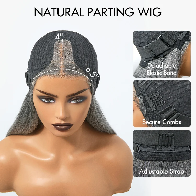 TRILL Hair 180% Density Salt and Pepper Straight Glueless Minimalist HD Lace T Part Grey Wig Pre-Cut Lace - Image 3