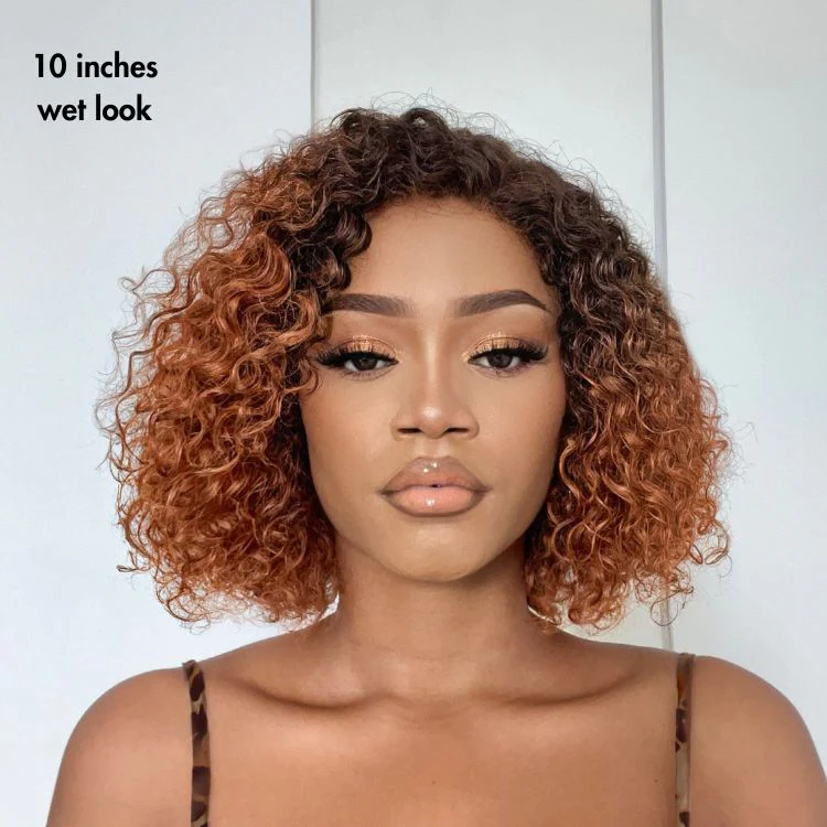 Trendy Mix Brown Short Cut Curly Minimalist HD Lace Glueless Side Part Curly Bob Wig 100% Human Hair - Image 3