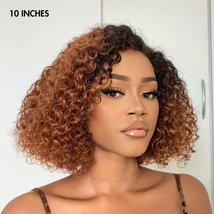 Trendy Mix Brown Short Cut Curly Minimalist HD Lace Glueless Side Part Curly Bob Wig 100% Human Hair - Image 5