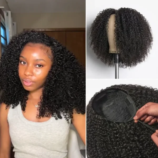 TRILL Too Easy Texture 3-In-1 Half Wig 180% Density Kinky Curly / Yaki Straight Glueless Flexi-Fit Drawstring Wig