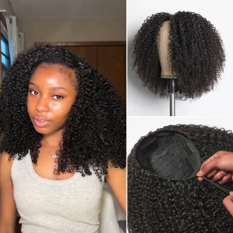 TRILL Too Easy Texture 3-In-1 Half Wig 180% Density Kinky Curly / Yaki Straight Glueless Flexi-Fit Drawstring Wig