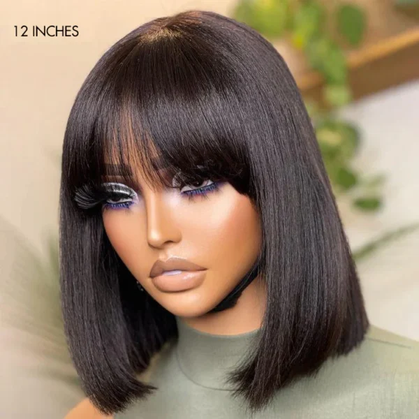 Put On and Go Realistic Glueless TRILL Bob with Bangs Minimalist Lace Wig 100% Human Hair