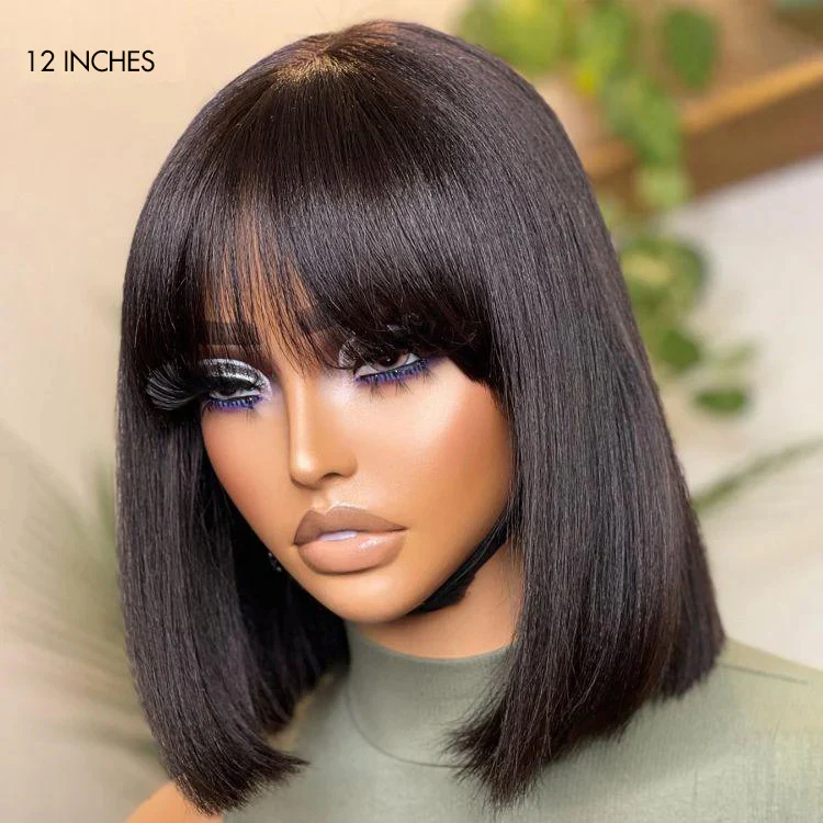Put On and Go Realistic Glueless TRILL Bob with Bangs Minimalist Lace Wig 100% Human Hair - Image 3