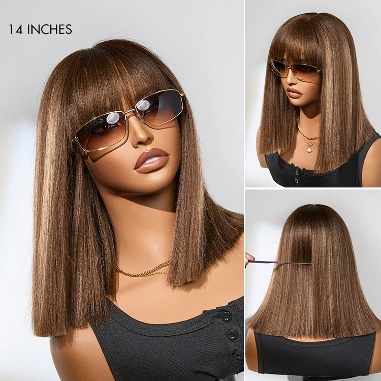 Put On and Go Realistic Glueless TRILL Bob with Bangs Minimalist Lace Wig 100% Human Hair - Image 9