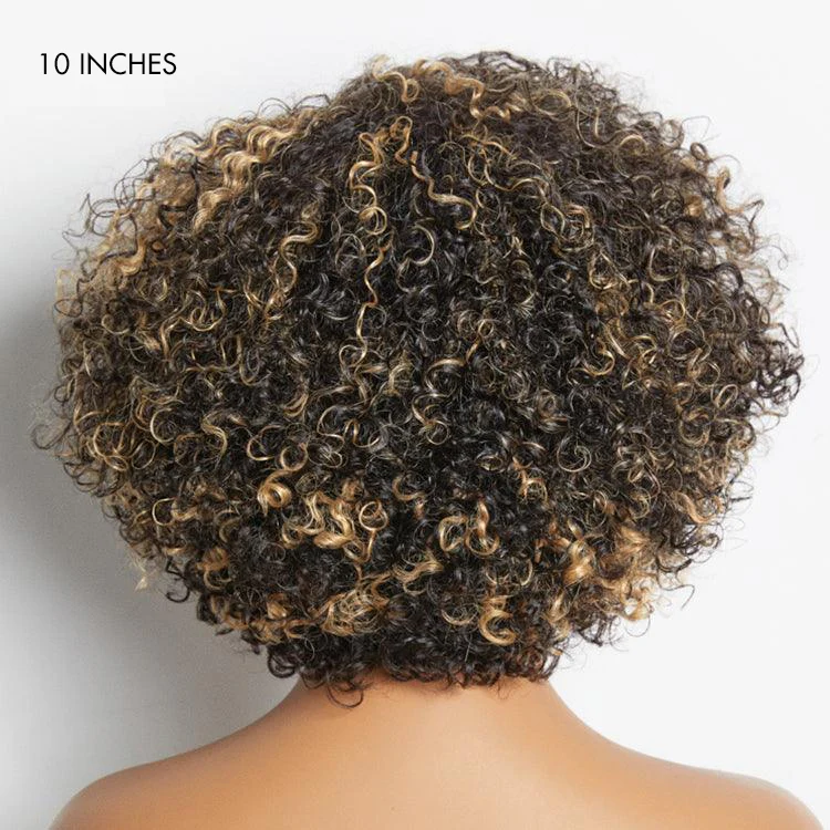1 SEC INSTALL WIG | Honey Blonde Highlight / Natural Black Kinky Curly Glueless Minimalist HD Lace Classic Short Wig Pre-Cut Lace - Image 4