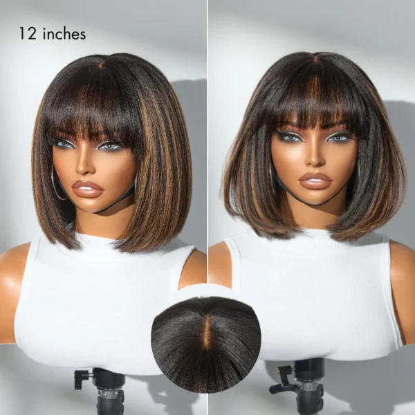 Put On and Go Realistic Glueless TRILL Bob with Bangs Minimalist Lace Wig 100% Human Hair