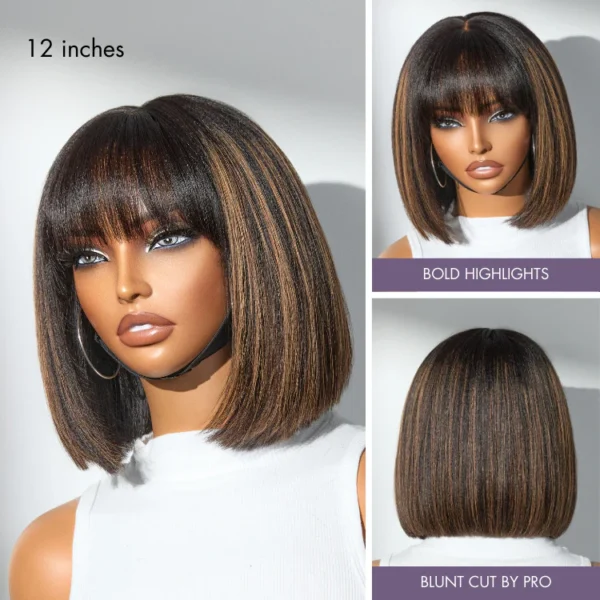 Put On and Go Realistic Glueless TRILL Bob with Bangs Minimalist Lace Wig 100% Human Hair