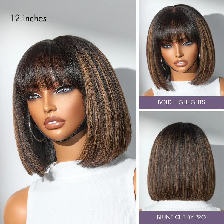 Put On and Go Realistic Glueless TRILL Bob with Bangs Minimalist Lace Wig 100% Human Hair - Image 7