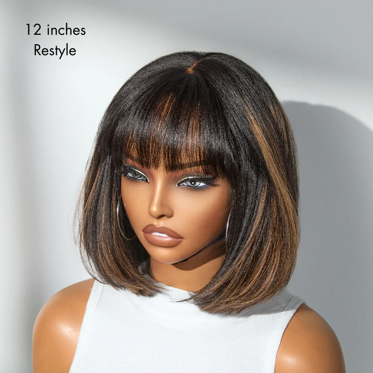 Put On and Go Realistic Glueless TRILL Bob with Bangs Minimalist Lace Wig 100% Human Hair - Image 8