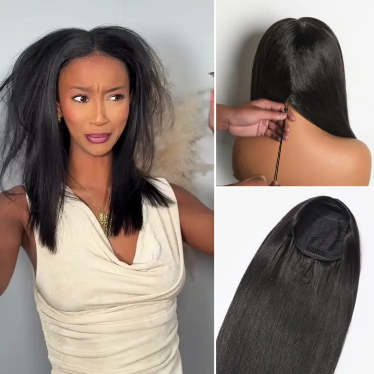 TRILL Too Easy Texture 3-In-1 Half Wig 180% Density Kinky Curly / Yaki Straight Glueless Flexi-Fit Drawstring Wig - Image 8