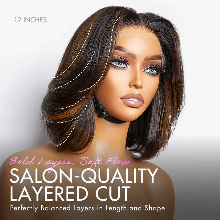 Limited Design | Blonde Highlights Glueless 5x5 Closure HD Lace Stacked Bob Wig | Large & Small Cap Size - Image 3