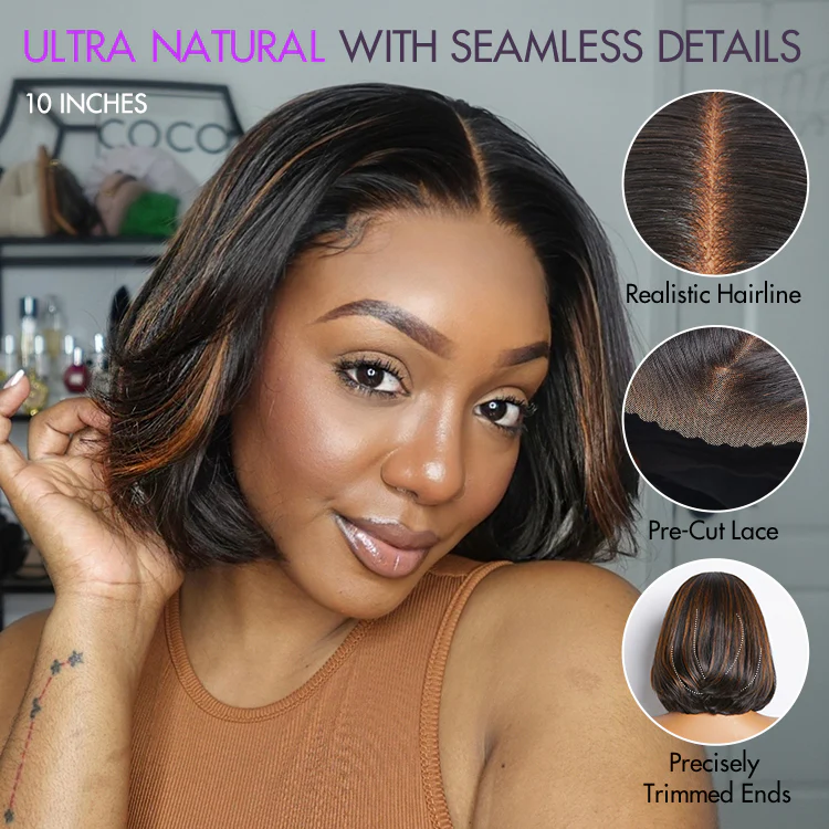 Limited Design | Blonde Highlights Glueless 5x5 Closure HD Lace Stacked Bob Wig | Large & Small Cap Size - Image 4