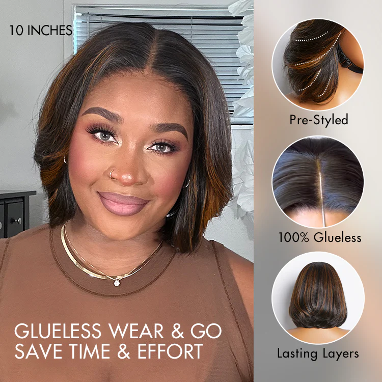 Limited Design | Blonde Highlights Glueless 5x5 Closure HD Lace Stacked Bob Wig | Large & Small Cap Size - Image 5