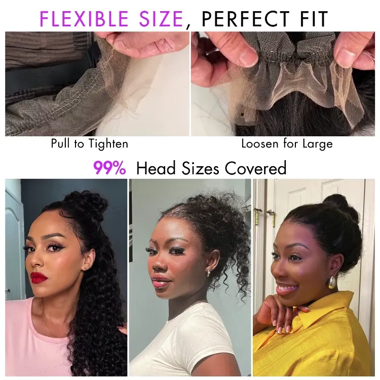 Water Wave 360 Lace Flexi-Fit Invisi Drawstring Cap Long Wig 100% Human Hair Pre-bleached & Pre-plucked & Pre-Cut Lace - Image 5