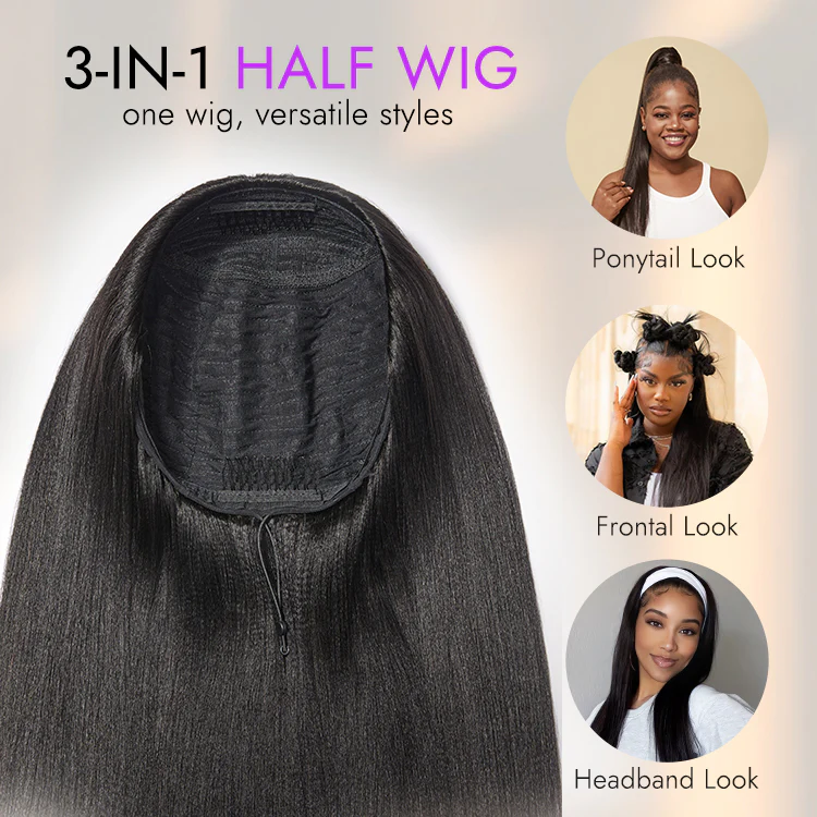 TRILL Too Easy Texture 3-In-1 Half Wig 180% Density Kinky Curly / Yaki Straight Glueless Flexi-Fit Drawstring Wig - Image 7