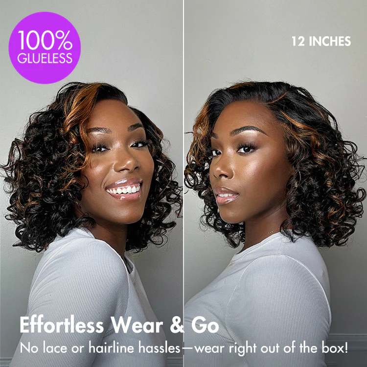 Effortless Elegance Copper Highlight / Natural Black Bouncy Curl Wig Minimalist HD Lace Glueless Wig Pre-Cut Lace - Image 5