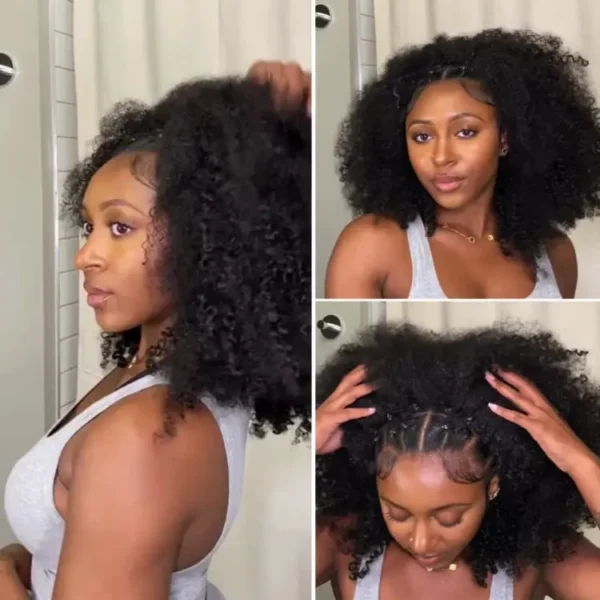 TRILL Too Easy Texture 3-In-1 Half Wig 180% Density Kinky Curly / Yaki Straight Glueless Flexi-Fit Drawstring Wig