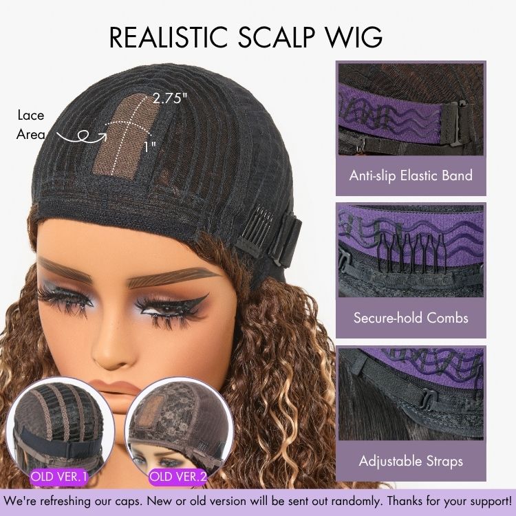 Put On and Go Ash Blonde Highlight / Brown Highlight / Natural Black Layered Cut Yaki Straight Minimalist Lace Bob Wig - Image 2