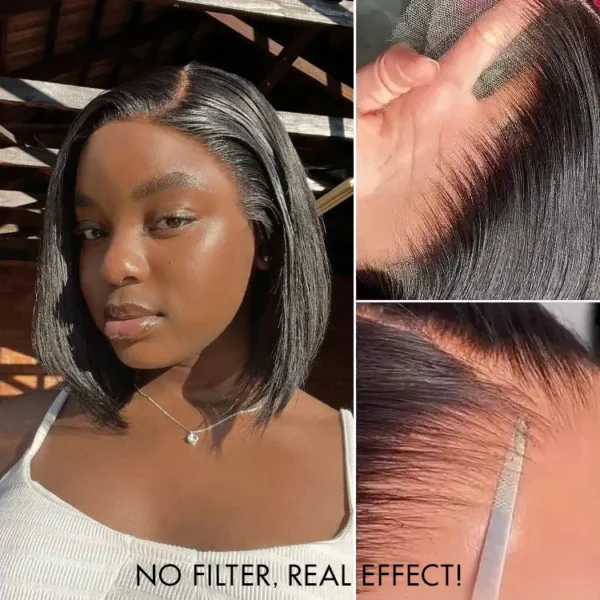 TRILL Wigs - Natural Black / Blonde Highlight C Part Glueless Lace Front Bob Wig