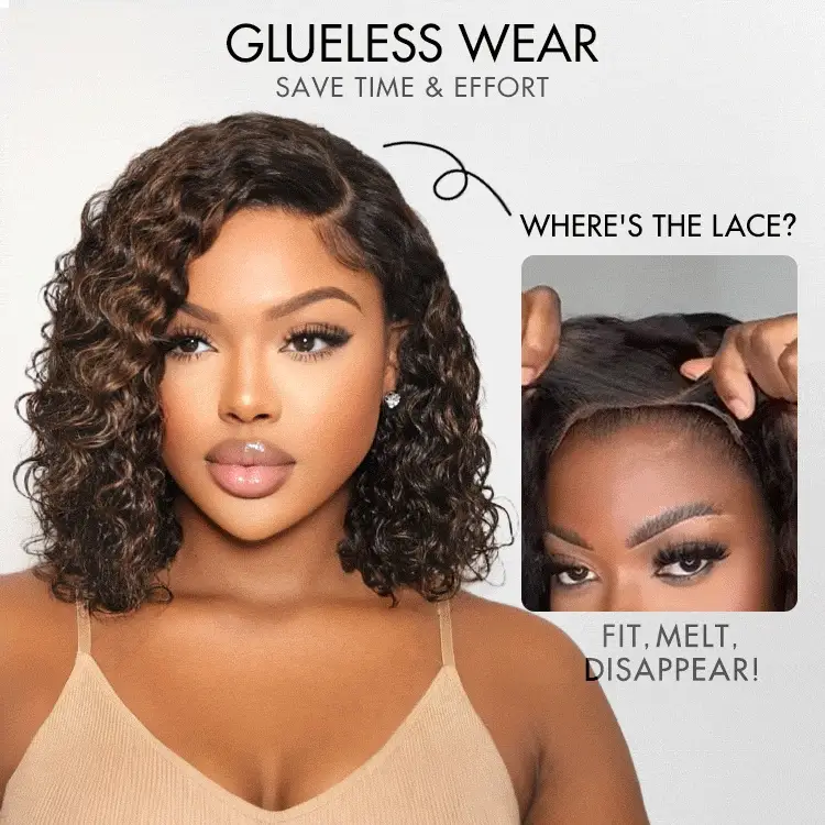 Blonde Highlight Short Curly Glueless Minimalist HD Lace Human Hair Wig - Image 4