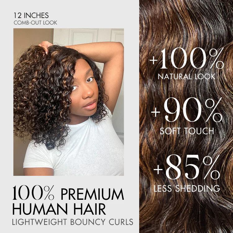 Blonde Highlight Short Curly Glueless Minimalist HD Lace Human Hair Wig - Image 5