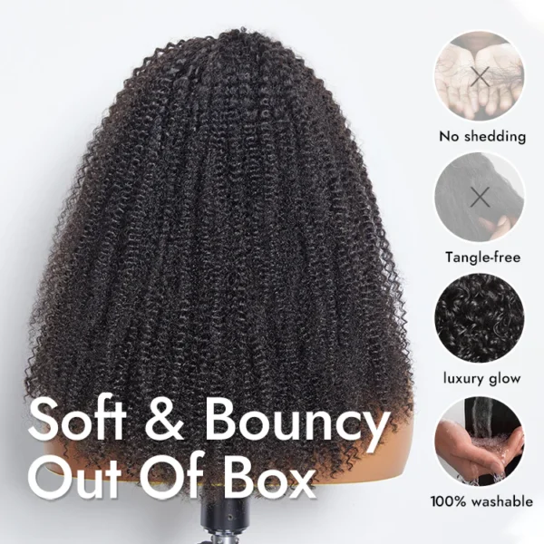 Natural Black Jerry Curly No Lace Glueless Free Part Long Headband Wig 100% Human Hair (Get Free Trendy Headbands)